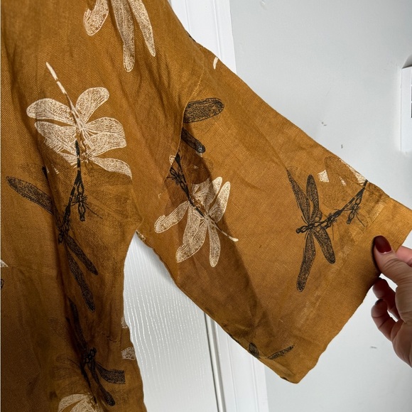 VIOLA BORGHI Linen Dragon Fly Print Pullover 3/4 Sleeve Top Italy Women’s S BOHO - Picture 7 of 8